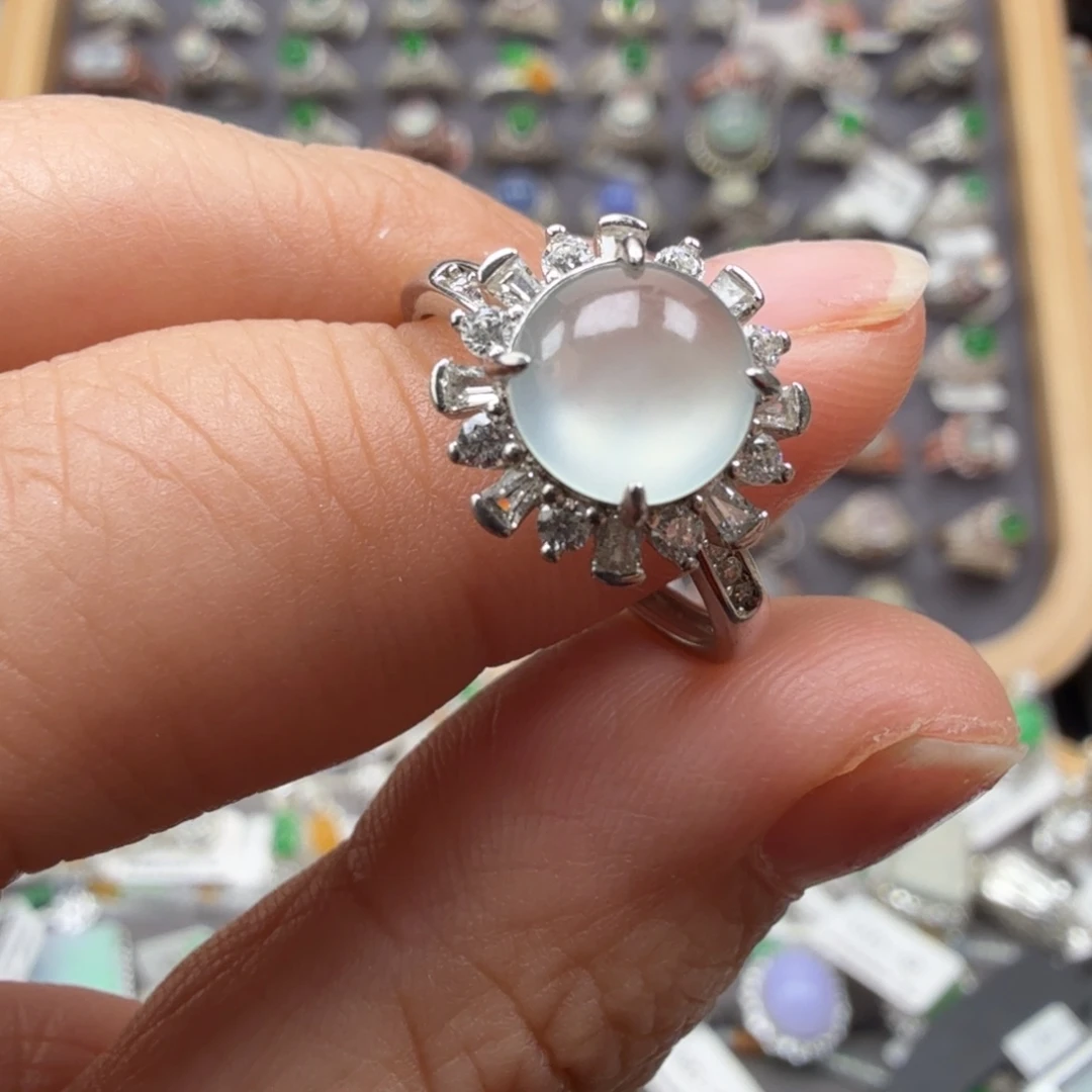 翡翠银S925镶嵌戒指8096