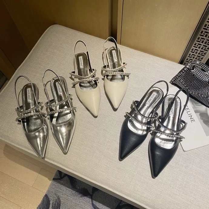 女鞋罗马凉鞋休闲风细跟水钻包头凉鞋跟鞋舒适百搭