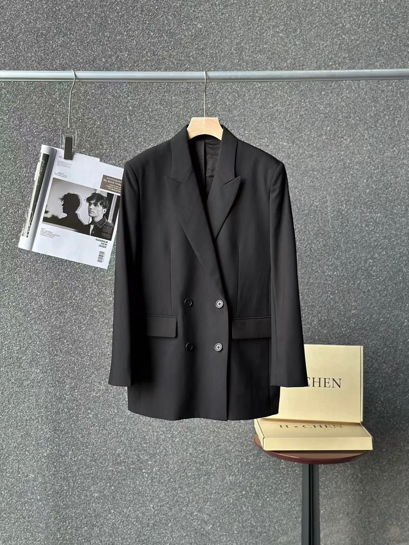 H.Chen-现代轻熟风经典双排扣修身百搭商务戗驳西装外套