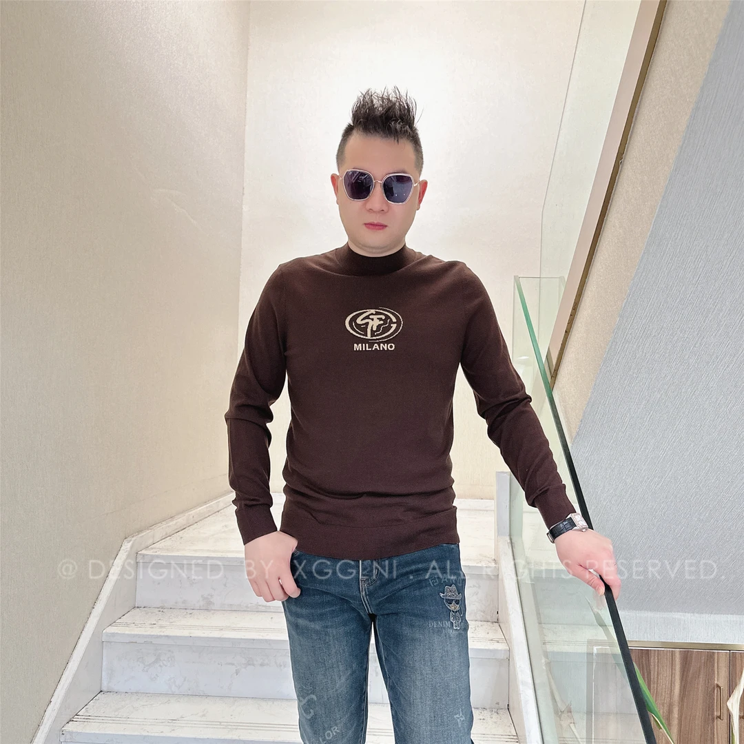 冬季款GF胸口刺绣椭圆内GF毛衣高端奢侈品休闲保暖男士长袖羊毛衫
