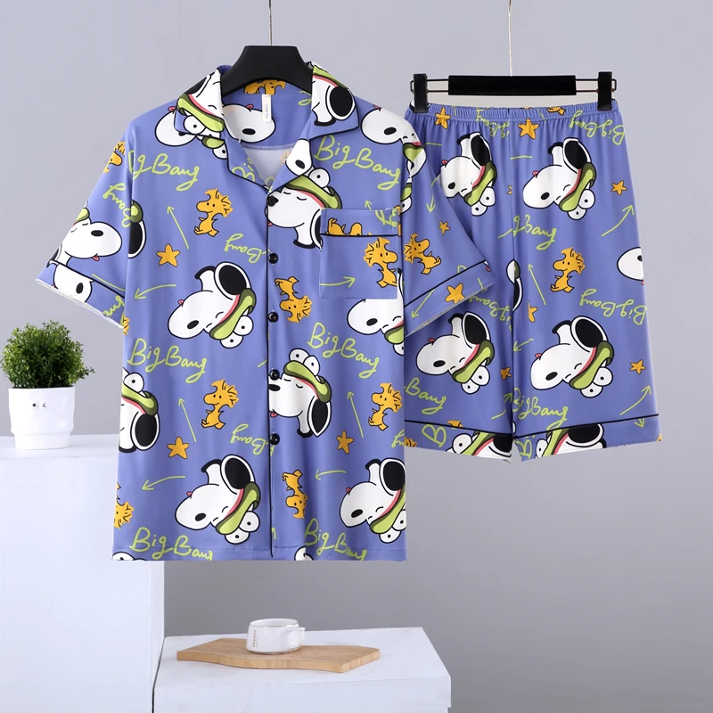 男士睡衣夏季短袖短裤卡通青少年休闲夏天薄款大码家居服学生套装