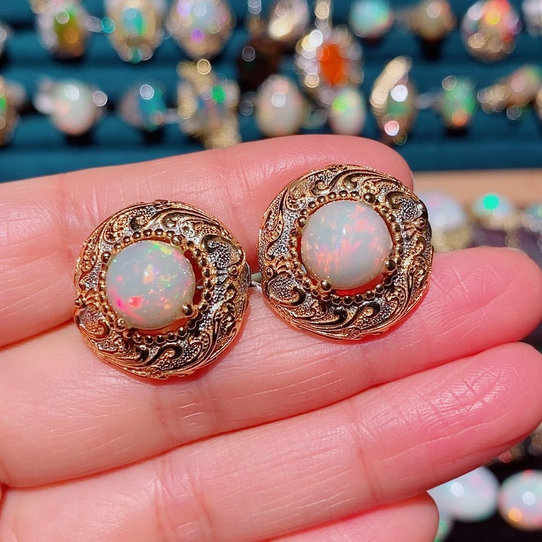 欧泊银S925镶嵌耳饰