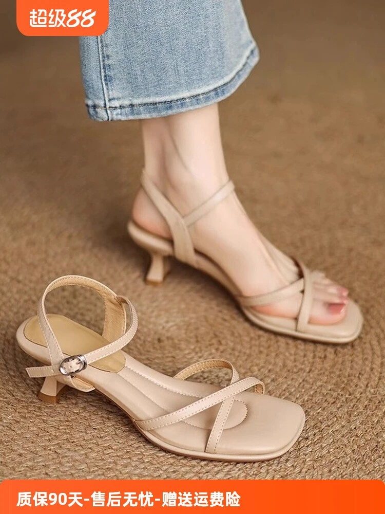 软羊皮法式绝美凉鞋女夏外穿2025新款细跟软底不累脚高跟鞋配裙子