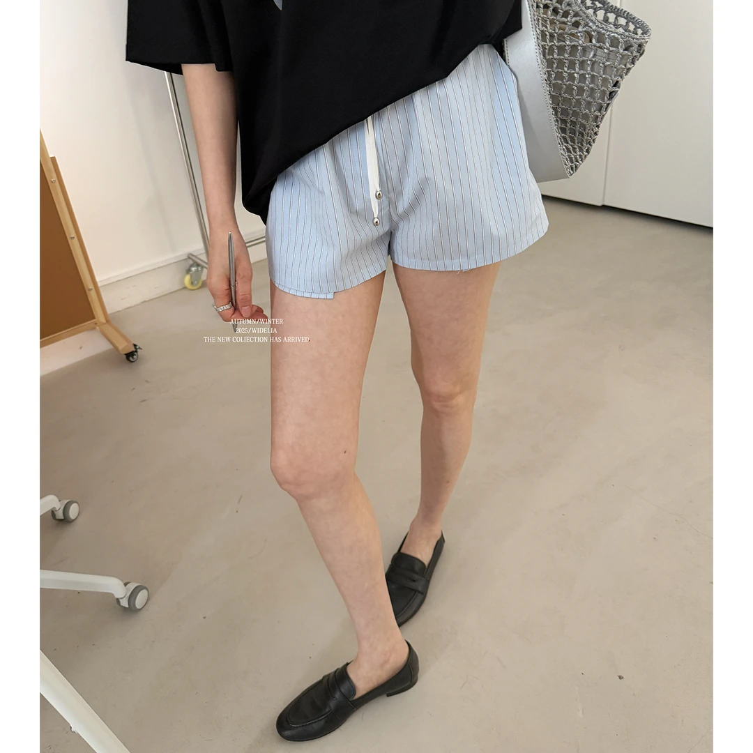 widelia韩版7261小个子气质直筒辣妹复古拼接条纹显腿长薄款短裤