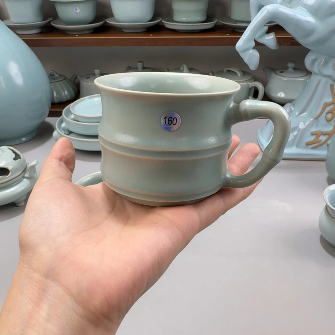 瓷摆件特价汝窑仿古釉竹节杯编号160