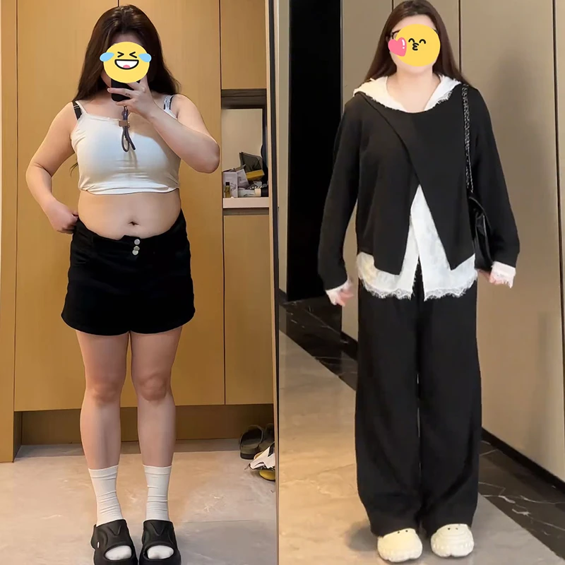 黑色开叉套头卫衣女秋季穿搭套装连帽蕾丝马甲休闲阔腿长裤三件套