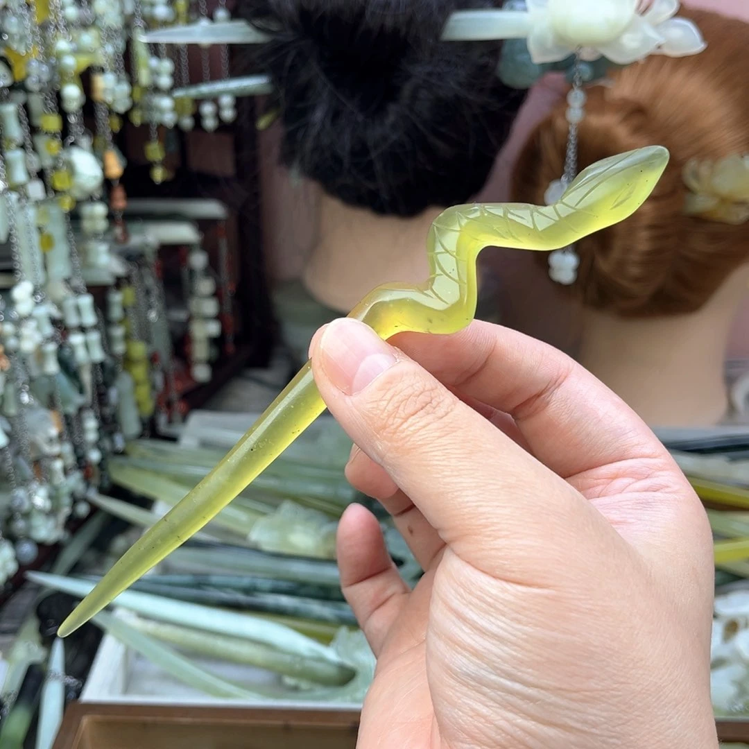 蛇纹石玉发饰未镶嵌长度17厘米左右