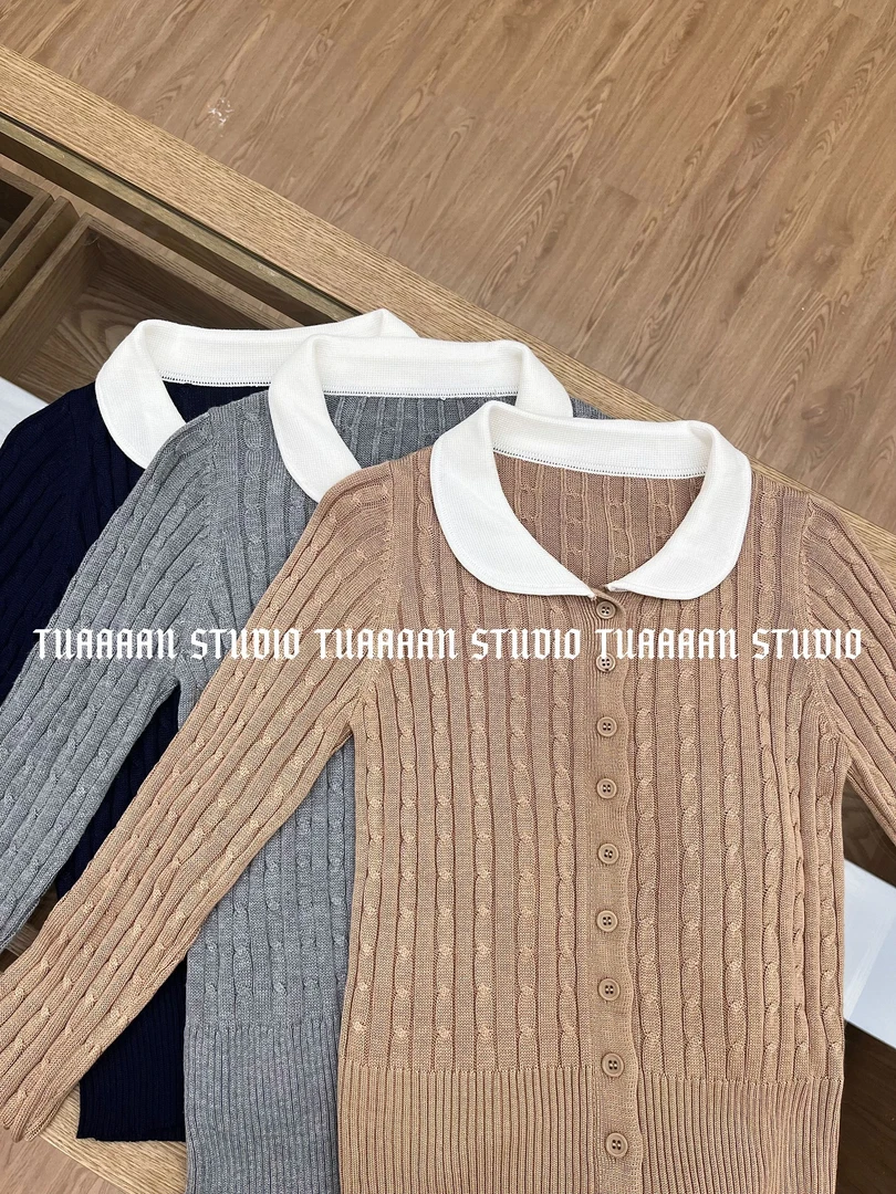 TUAAAAN"冬日倦诗"秋冬纯色螺纹圆领娃娃领内搭针织衫#TT9005