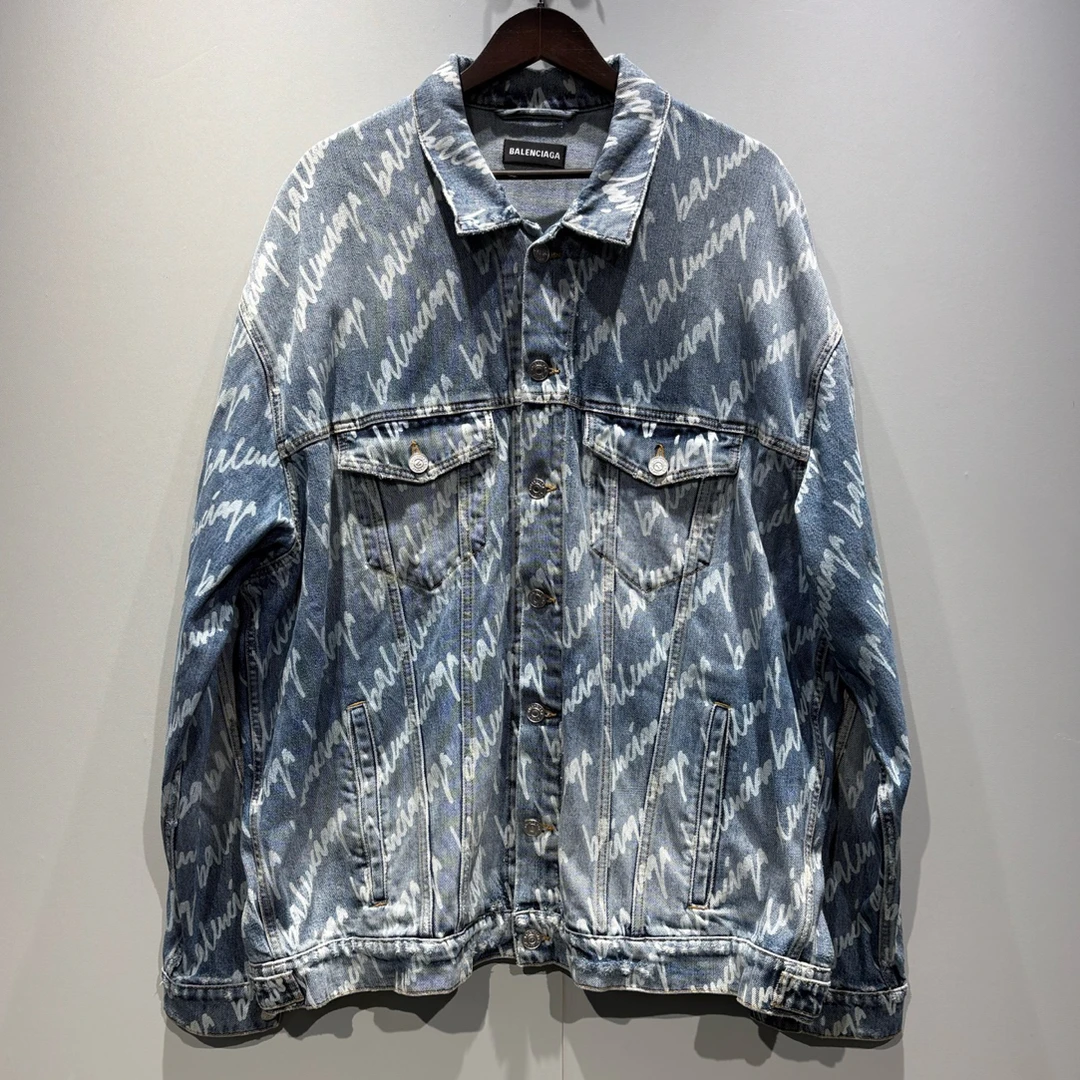 99新 Balenciaga/巴黎世家 做旧弹幕满印logo牛仔外套/2码/0819