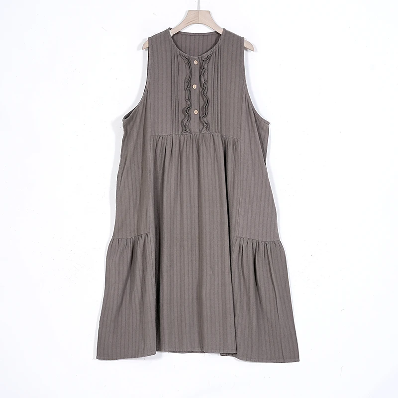 【蓉哥出品】亚麻风琴褶马甲裙8265