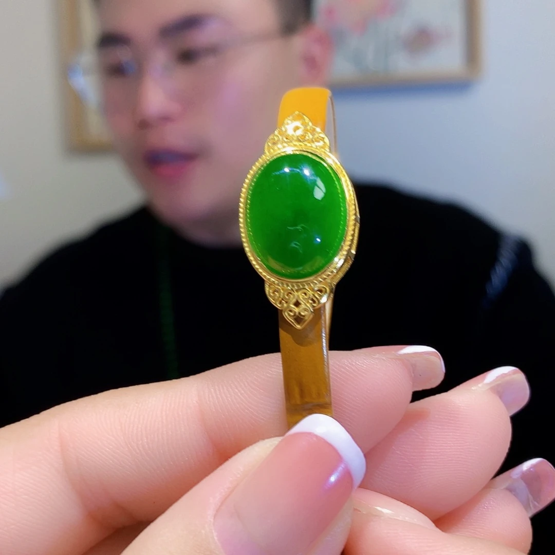 和田玉（碧玉）手链银S925镀金镶嵌