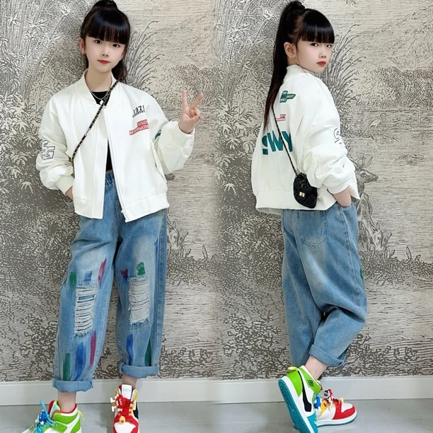 女童外套春款2025新款春儿童棒球服夹克女孩T恤宽松时髦潮牛仔裤