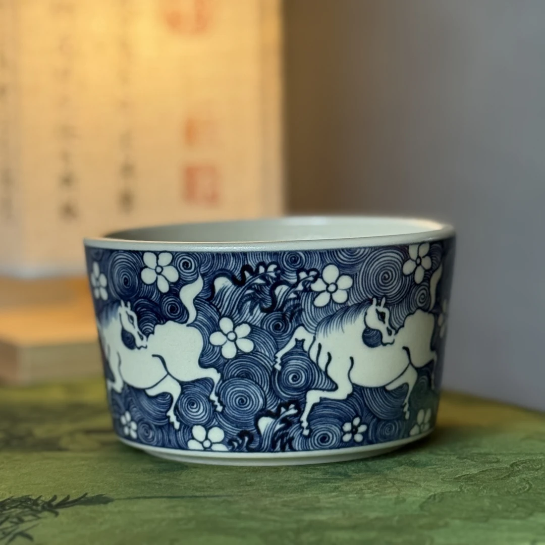 知否｜甄选景德镇陶瓷幽蓝溪堂元青花二号釉海浪飞马中号水洗