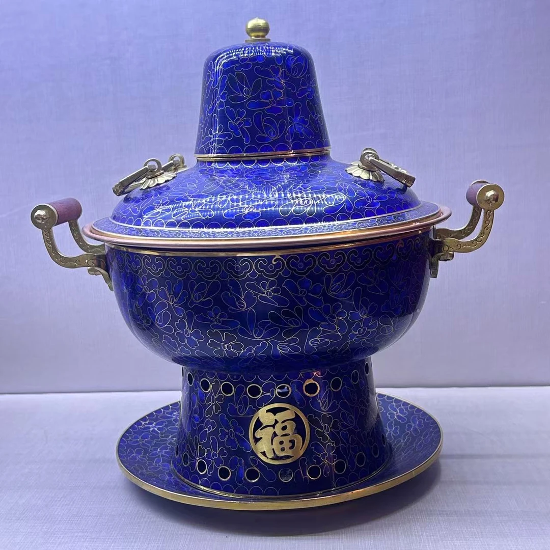手工景泰蓝火锅  深蓝色大号