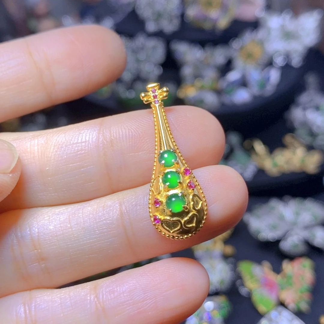 翡翠银S925镶嵌吊坠(不含链)天然翡翠