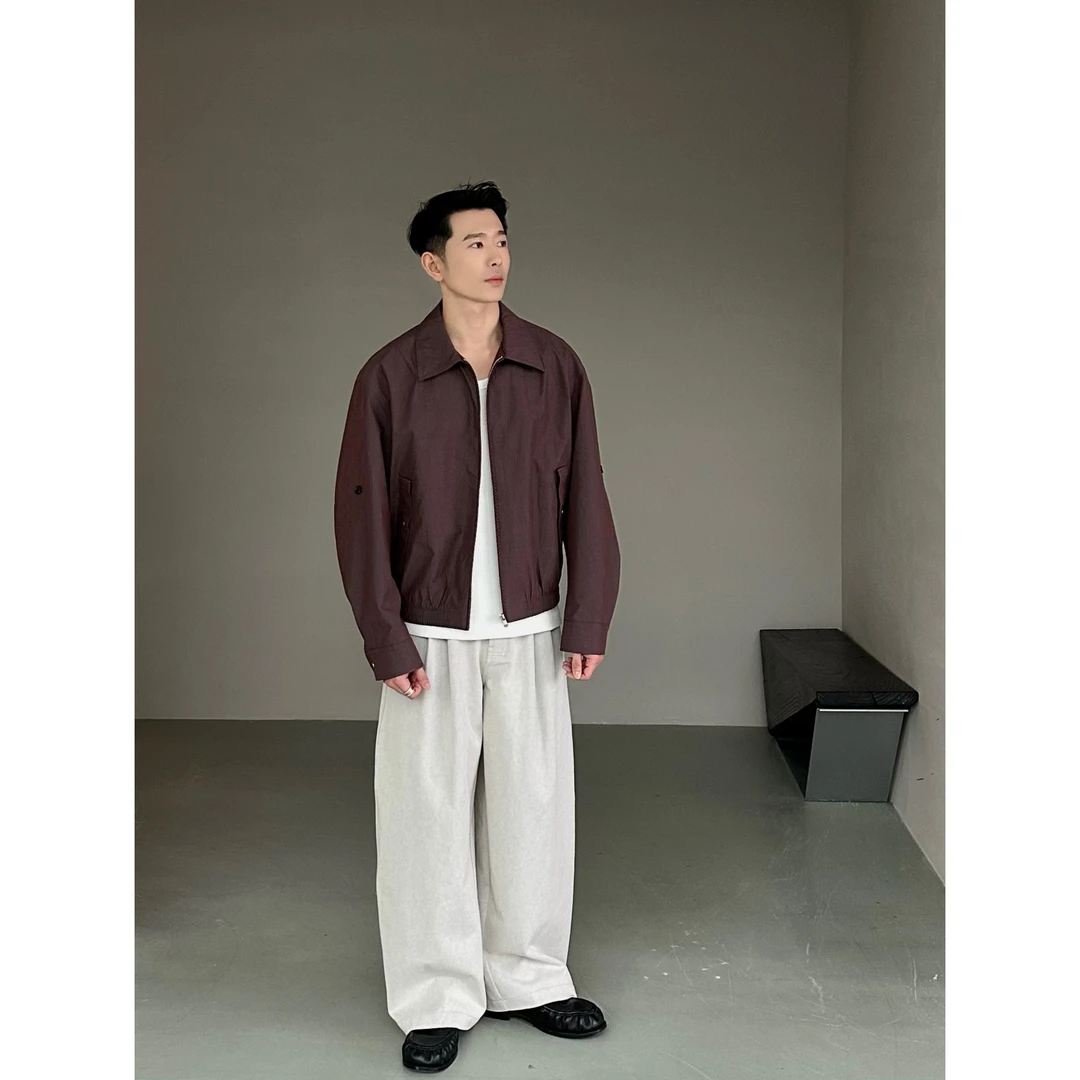 【25春夏】定制哑面光泽刺绣门襟fit短阔夹克外套