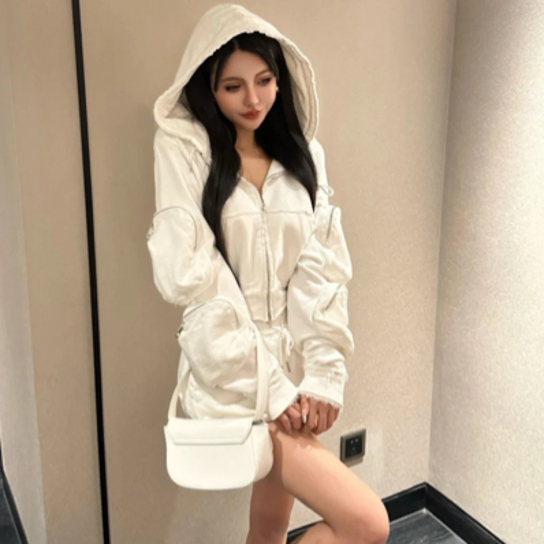 【美式运动高级感】重工连帽卫衣+工装短裤裙