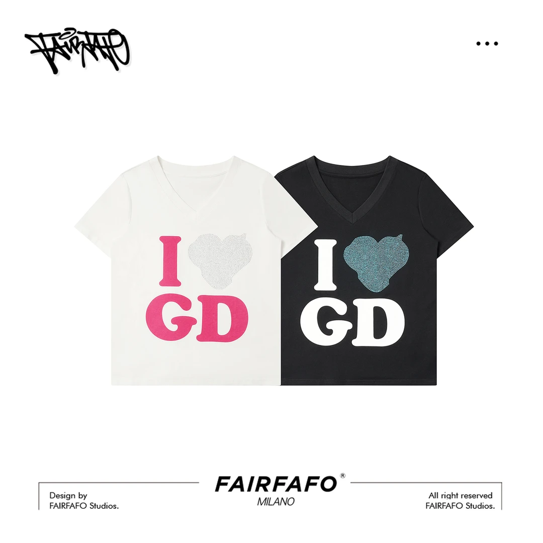 【钻闪爱心印花短袖】TXCL56107夏季新款纯棉透气潮款T恤