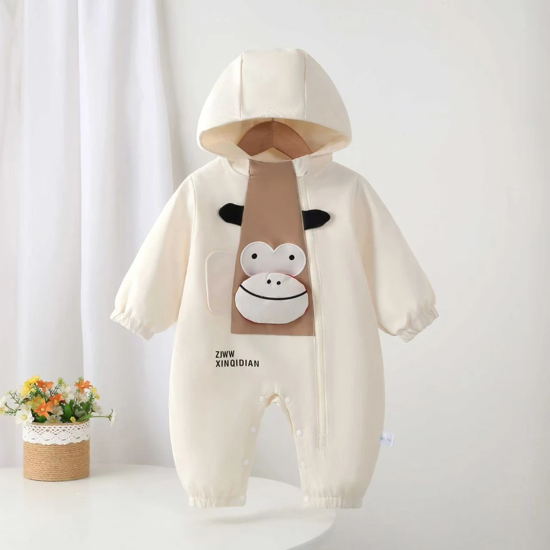 春季秋装婴幼儿冲锋衣男宝宝连体衣卡通外出服长袖双层秋款爬服