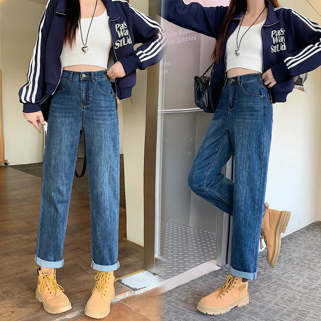 清【L定制-奶泡芙】2025春季九分哈伦裤高腰显瘦直筒牛仔裤65488