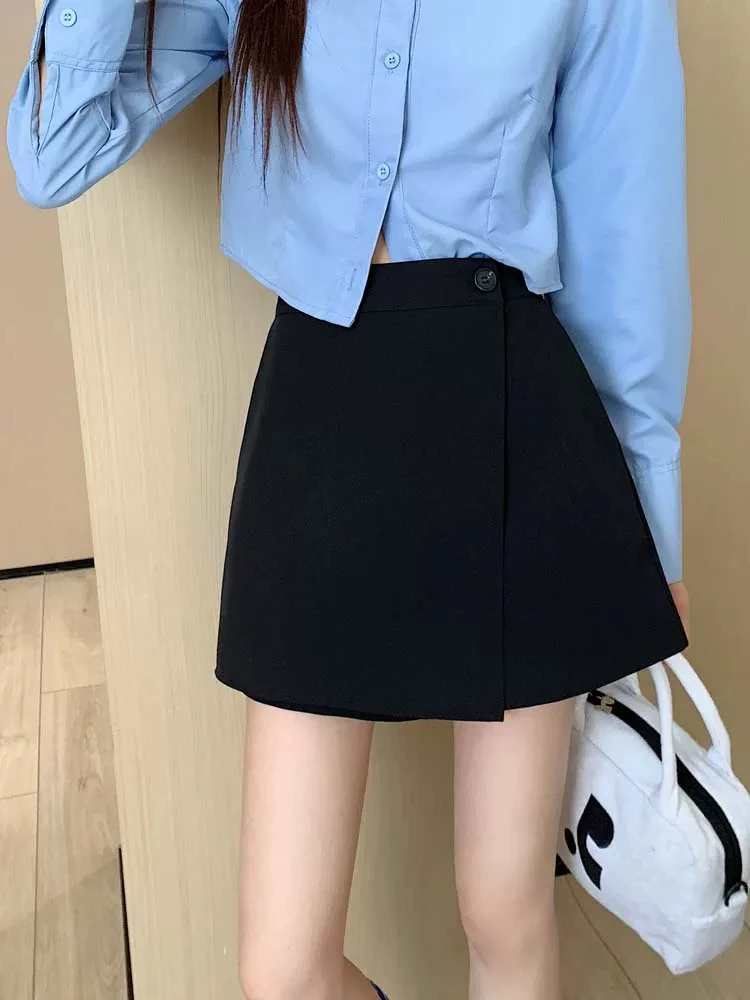 那简家683 无敌显瘦遮胯斜扣设计感不规则裤裙