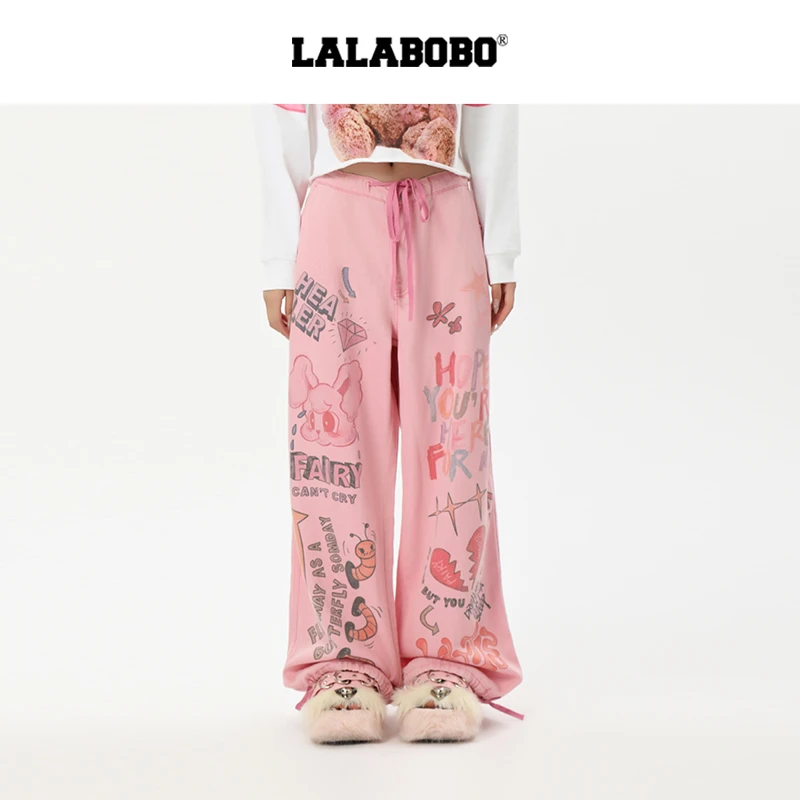 LALABOBO2025蛇年新款印花潮流宽松时尚休闲长裤LBEA-WXZC41