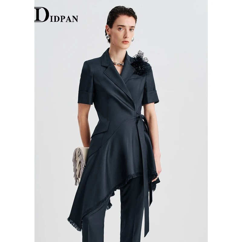 IDPAN气质时尚夏季黑色不规则收腰设计师优雅中长外套2V2W68216