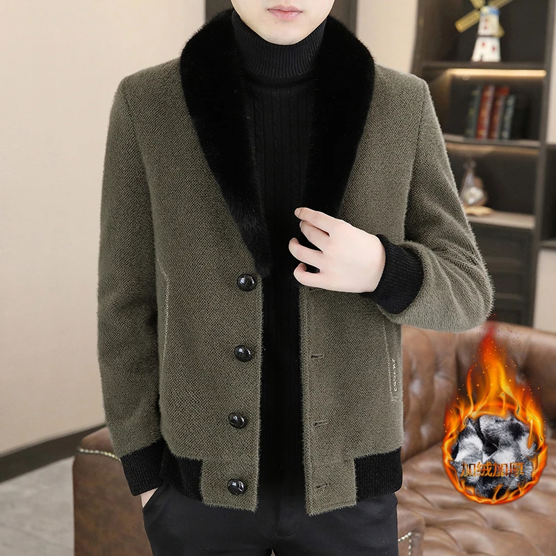 高档毛呢外套男士休闲加绒加厚呢子大衣保暖防寒帅气时尚男装M70