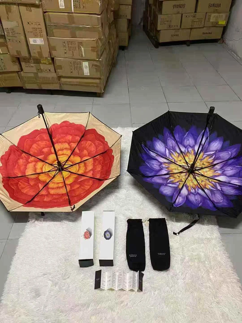 双层黑胶三折女士晴雨两用防晒防紫外线遮阳伞（花色随机）
