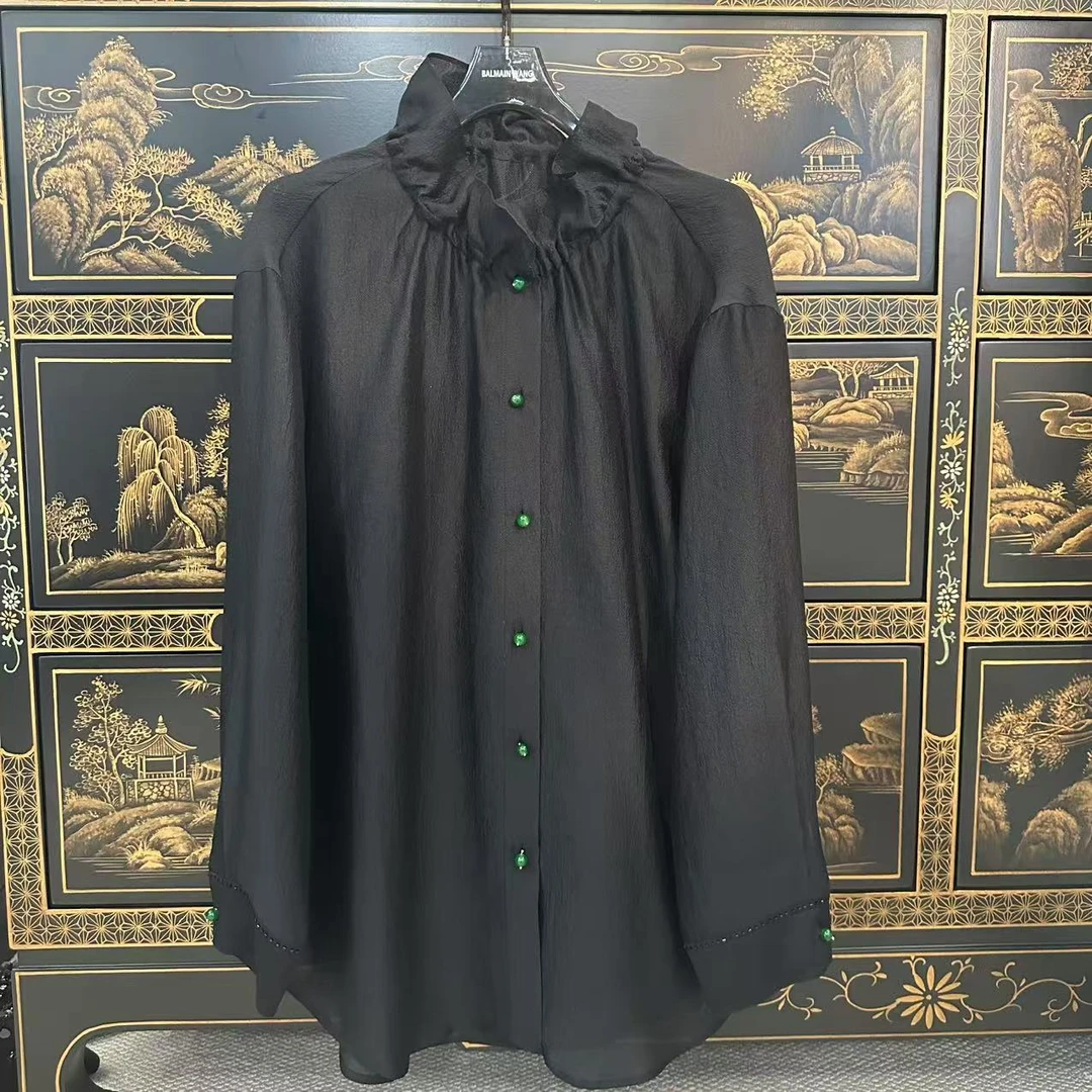 Betty Bairn【黑韵琉璃】高端系列木耳领上衣25B-BW8835