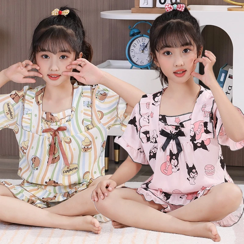 女童云朵棉睡衣夏季短袖短裤公主风中大童小女孩夏天儿童家居服
