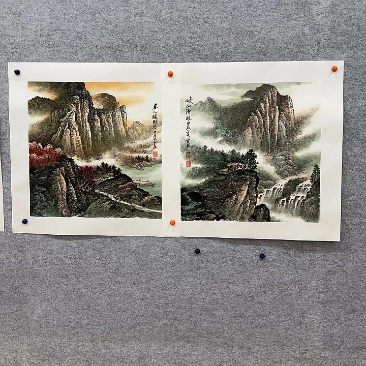 国画A*Y山水三尺斗方两张