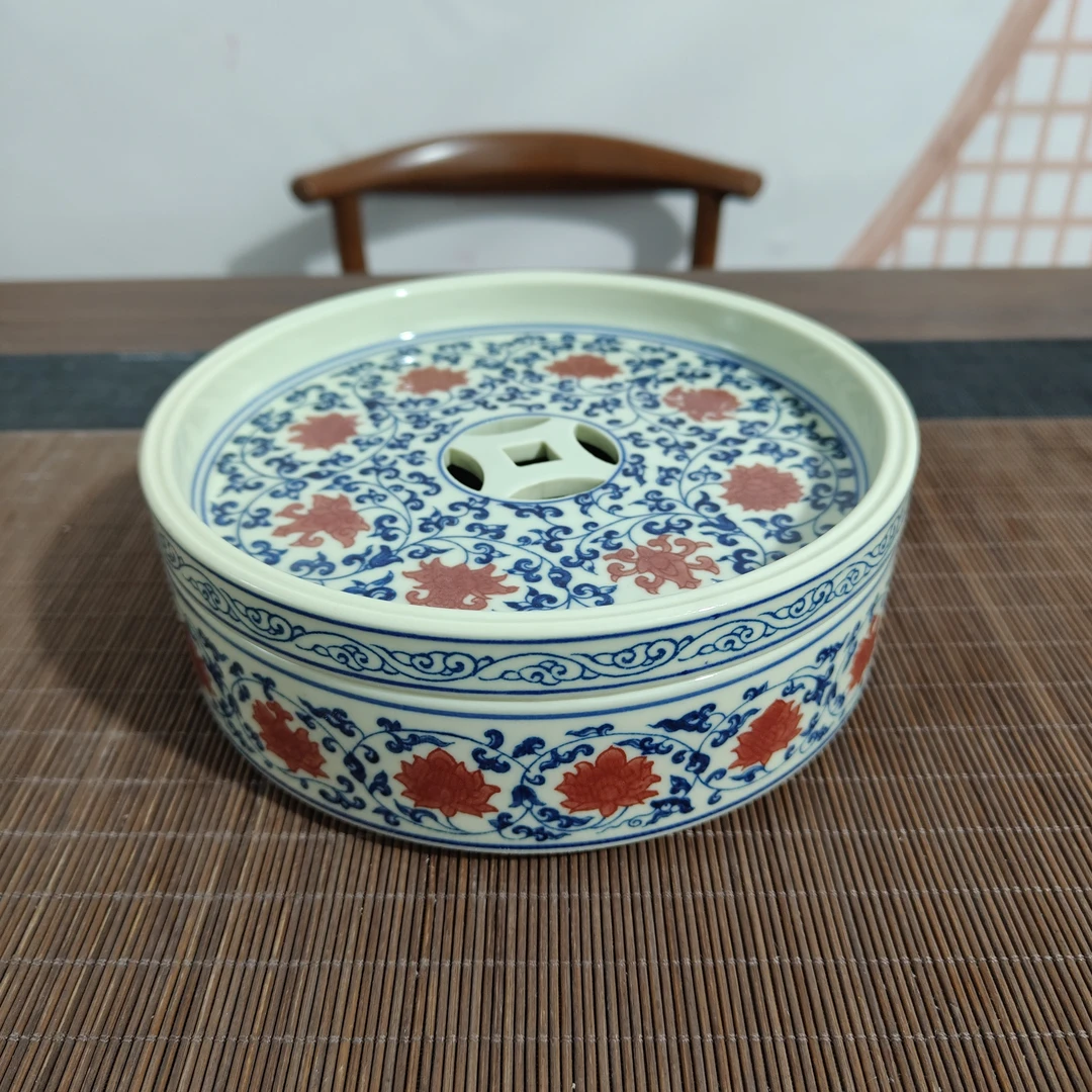 景德镇青花釉里红缠枝莲壶承干泡台漏空陶瓷茶承壶托养壶垫茶托