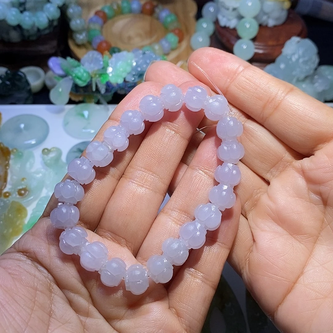 盼***盼定制翡翠未镶嵌莲花珠手串