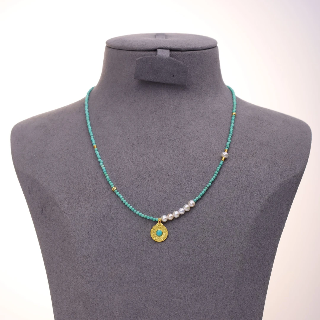 【心如珠宝甄选】绿松珍珠九宫项链-YWDH0101