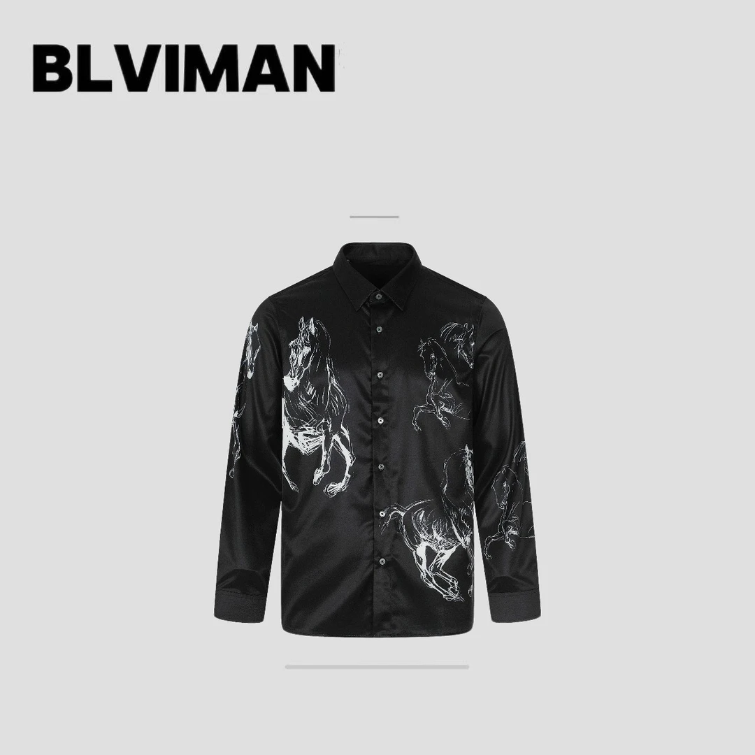 25SS开衫黑色三骏马长袖休闲百搭衬衣