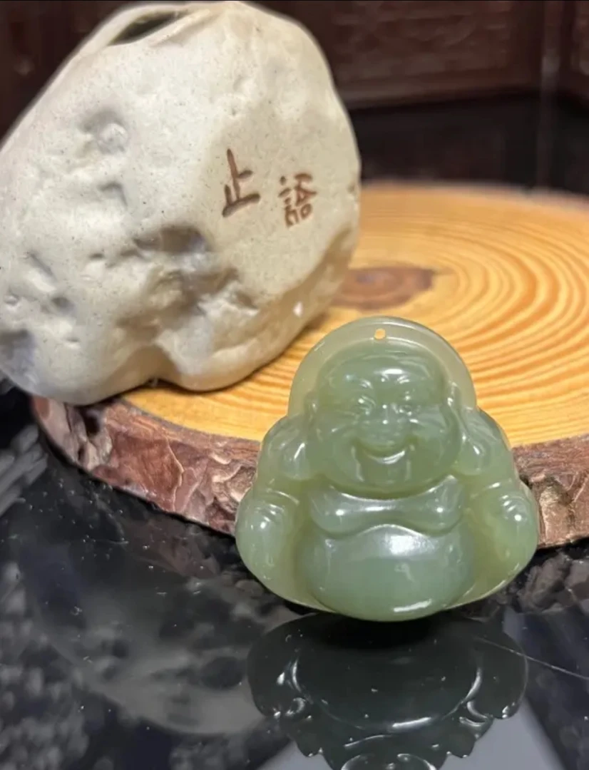 天然和田玉手工雕刻佛公卡35湖水绿多样性拍一发一