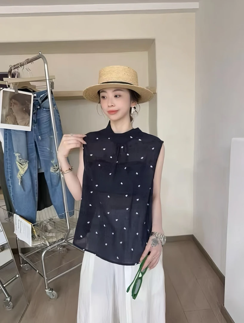 878韩版2025夏季新款后背系带纹理印花小爱心图案衬衫