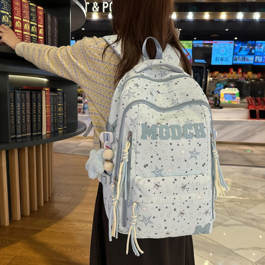 2025新款书包初中生时尚休闲高中大学生背包轻便大容量校园双肩包