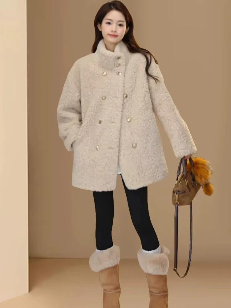 小香风立领毛毛外套女秋冬新款加厚保暖高级感大衣时尚百搭毛绒女