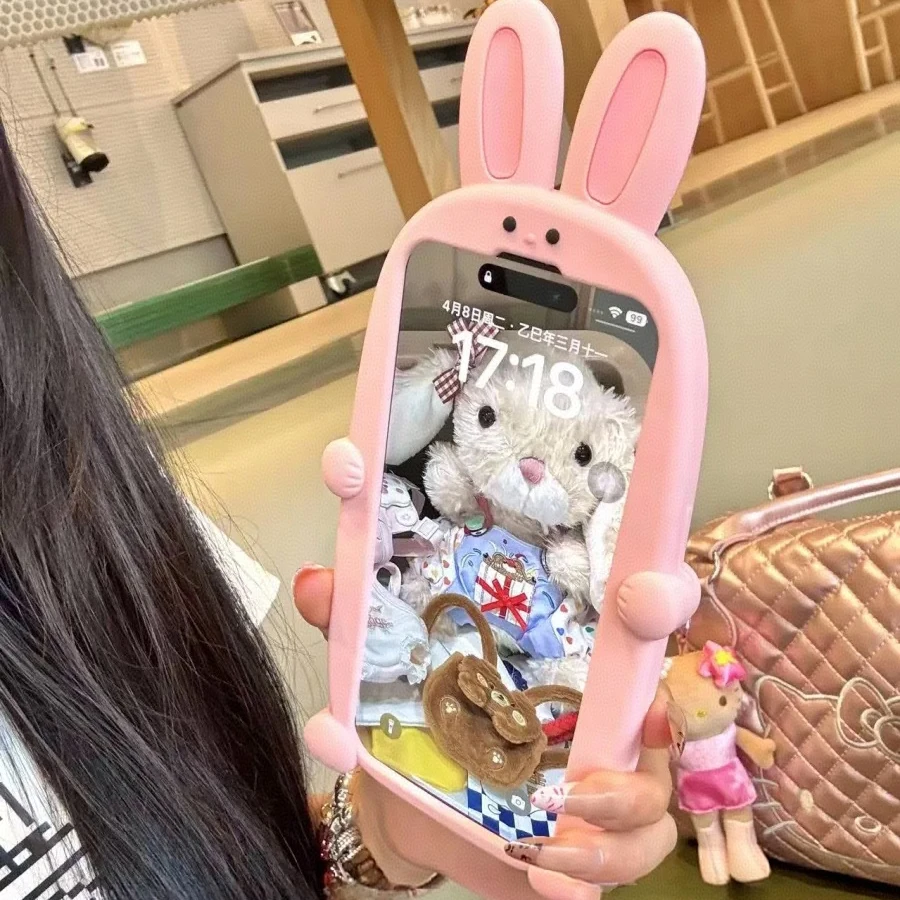兔兔伸缩支架硅胶壳适用于iPhone16promax手机壳15少女心14可爱13