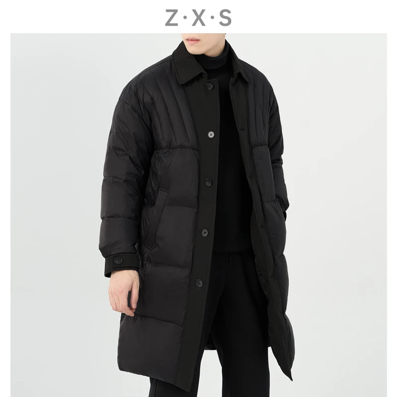 （冬季 羽绒服）白鸭绒黑色男士休闲时尚百搭长款羽绒服