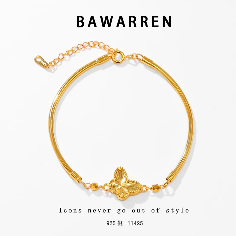 925银手镯 Bawarren 美❤11425-【金色蝴蝶】轻奢时尚百搭简约手镯