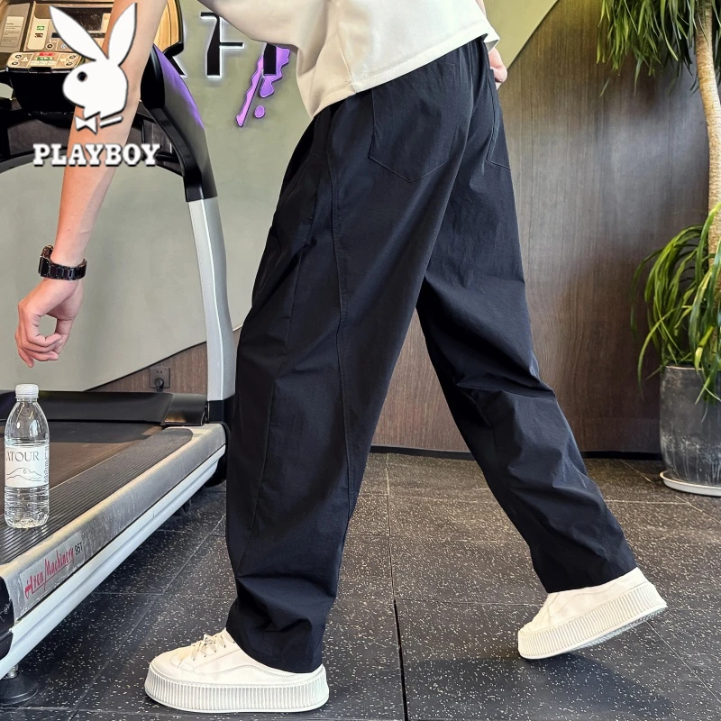 花花公子男款直筒裤痞帅宽松阔腿裤夏季冰丝速干男裤新款休闲裤子