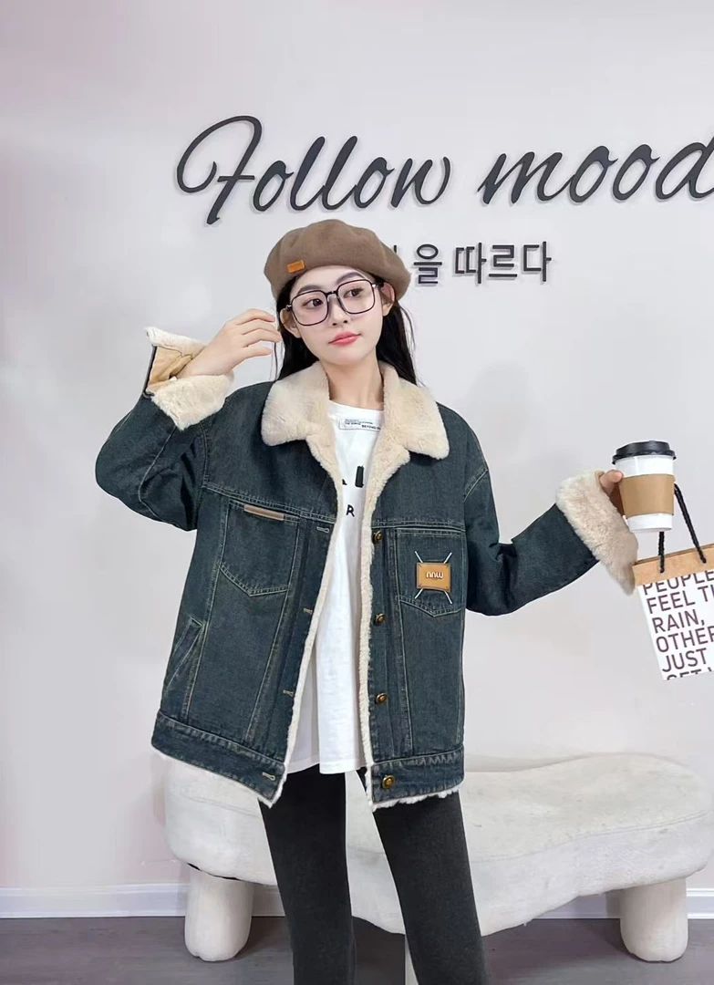 8637#冬季时尚女士加绒加厚牛仔外套