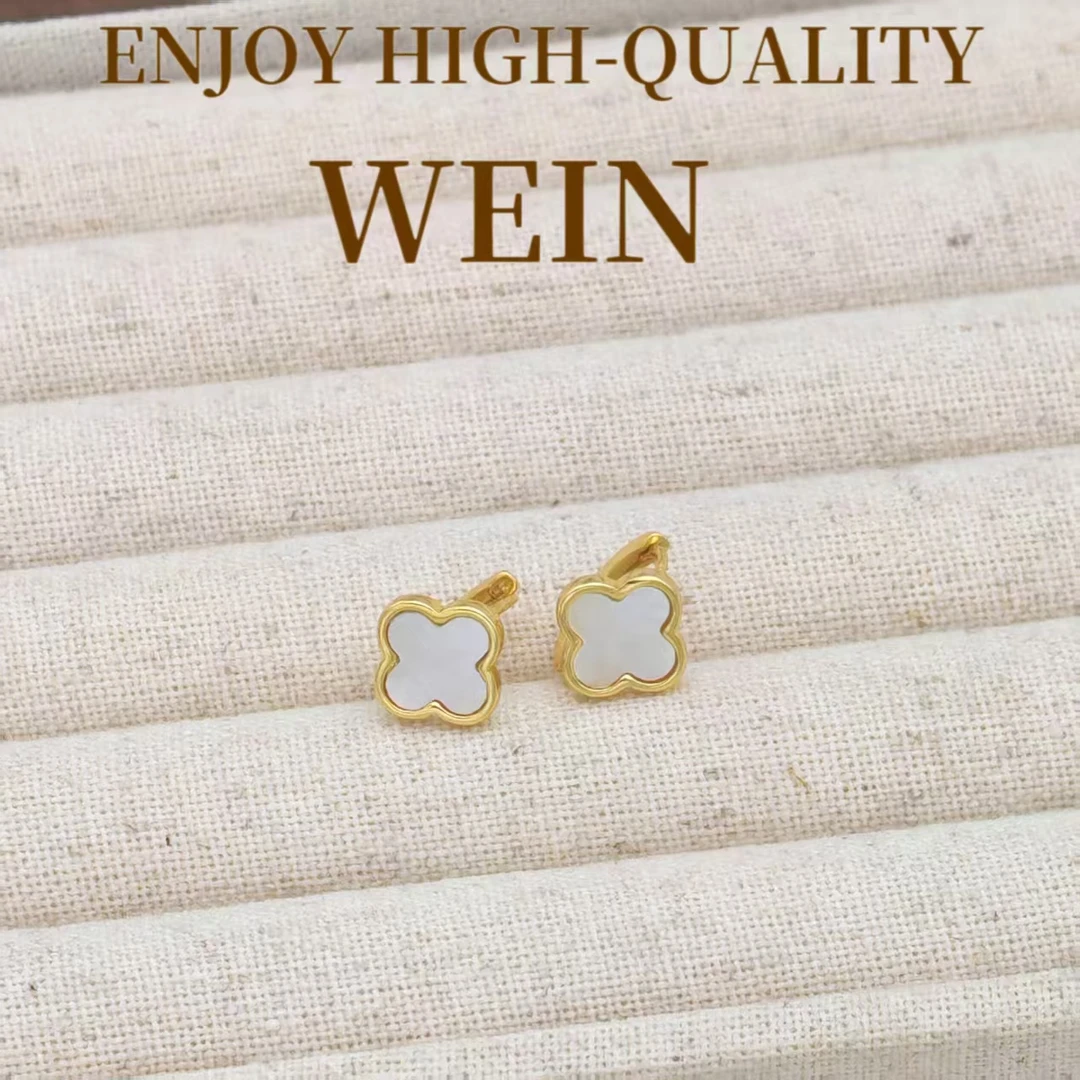 WEIN 铜合金贝壳耳饰 镀K金四叶草天然贝壳精致耳环韩式时尚百搭