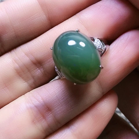 和田玉银S925镶嵌戒指