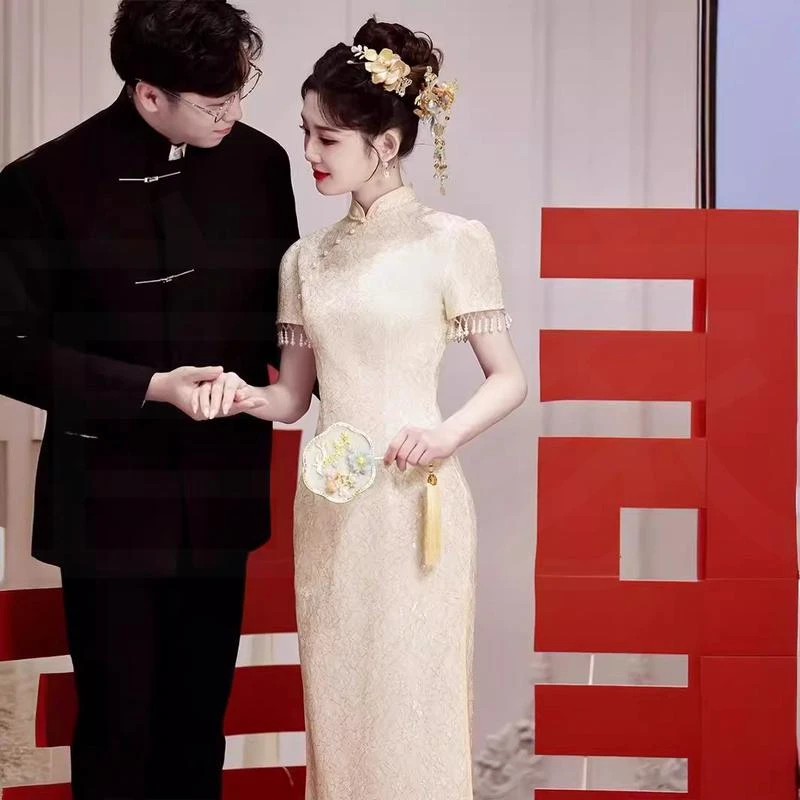 高档香槟色旗袍敬酒服2025新款新中式绝美结婚订婚领证登记礼服小