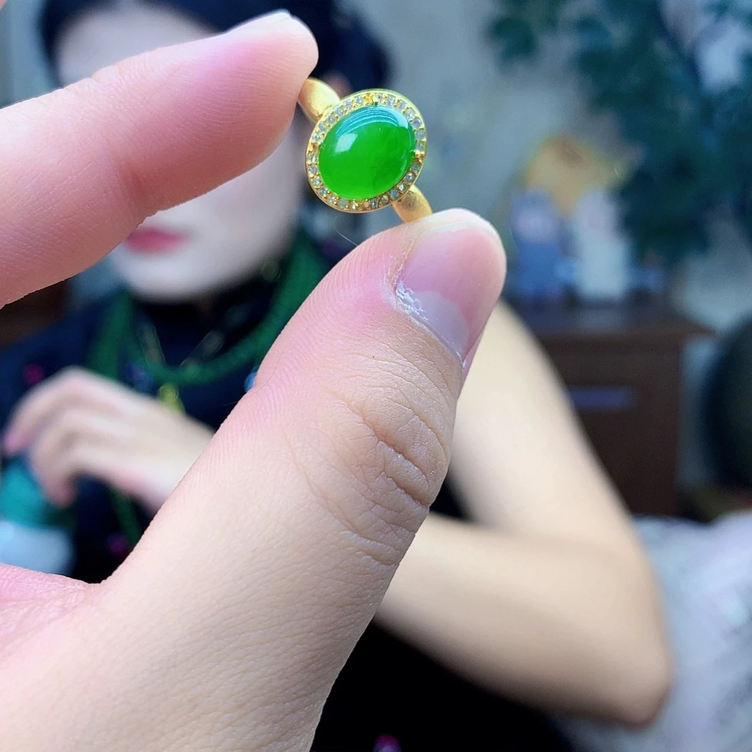 吊坠(不含链)银S925镶嵌和田玉（碧玉）戒指