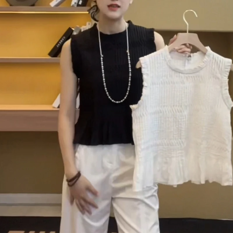 欧货背心欧洲站时尚百搭宽松显瘦洋气减龄圆领纯色无袖上衣女